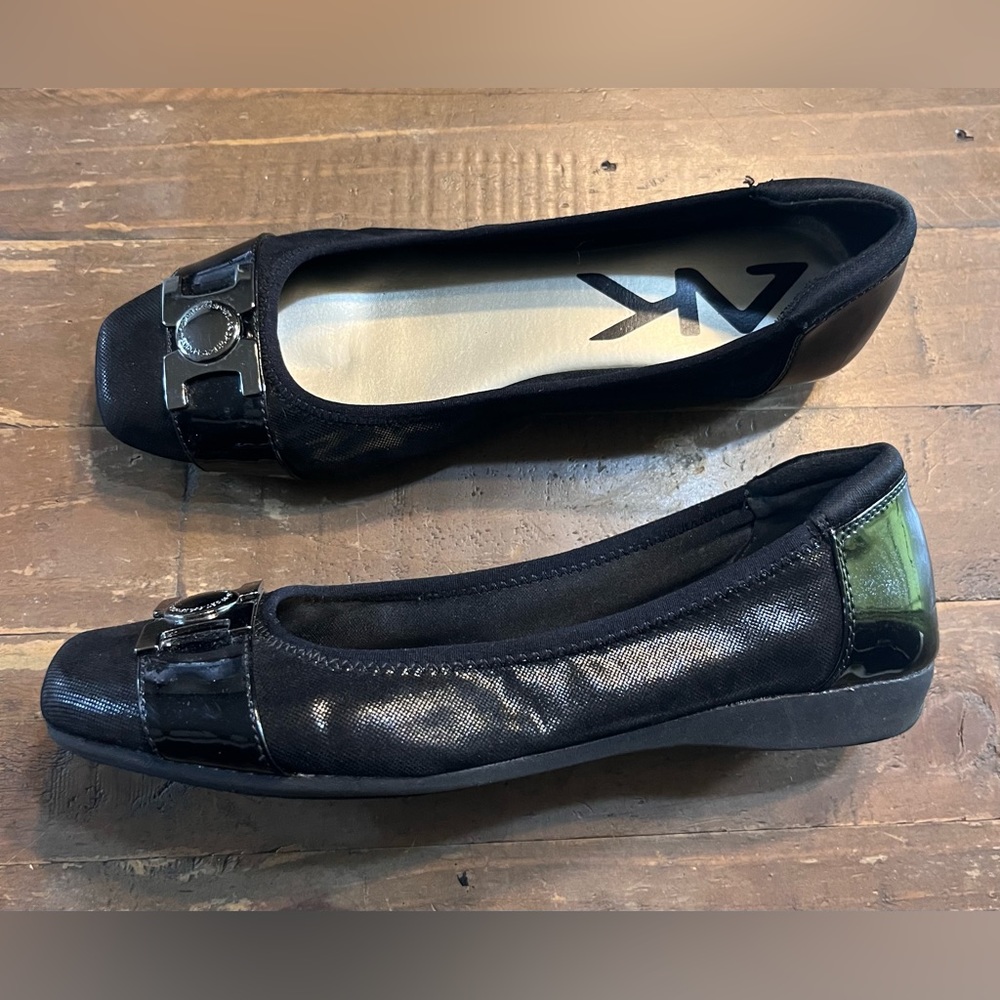 Anne Klein Sport Womens Akunalike Ballet Flats 7M Black Slip On Shoes Casual